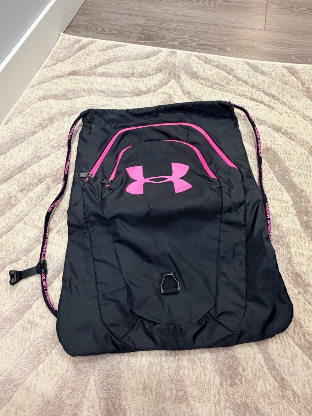 Under Armour Black Drawstring Backpack with Pink Accents